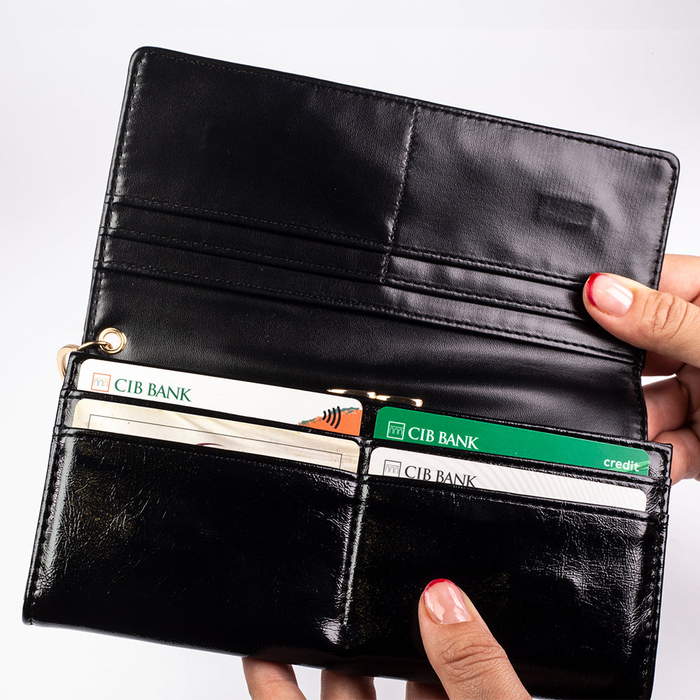 Portofel de damă compact, cu breloc pentru chei – roșu și negru 19 