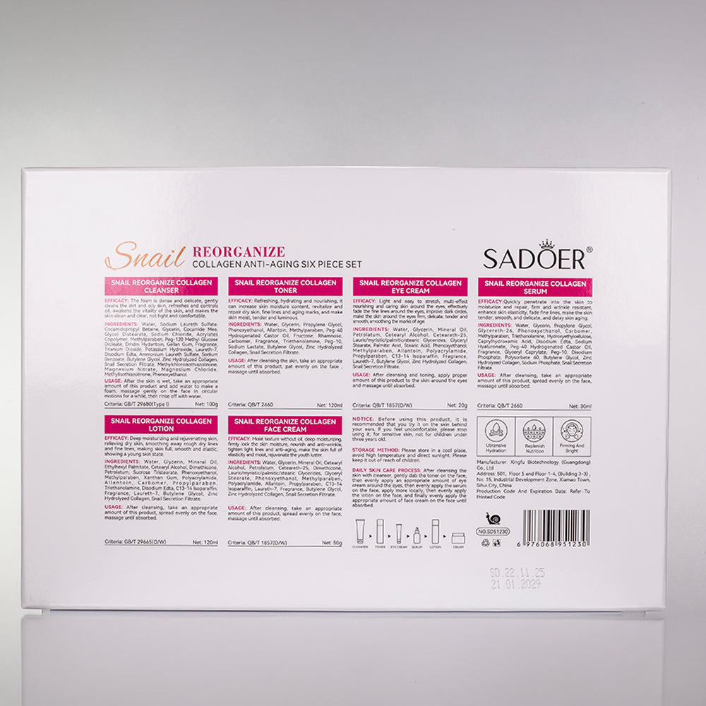 Set facial cu mucus de melc și colagen – 6 piese SADOER