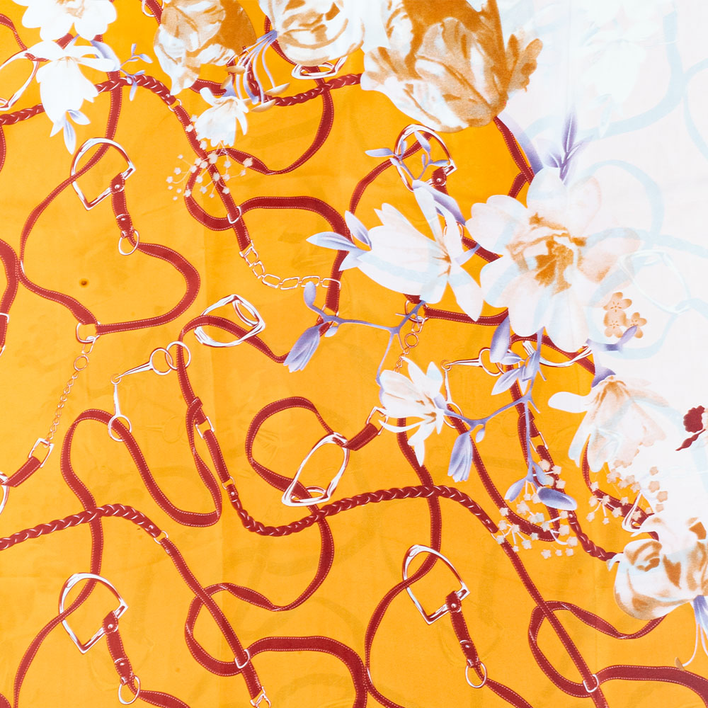 Eșarfă „Îmbrățișare florală”, 85 x 180 cm, portocalie, 100% mătase vegană 3 