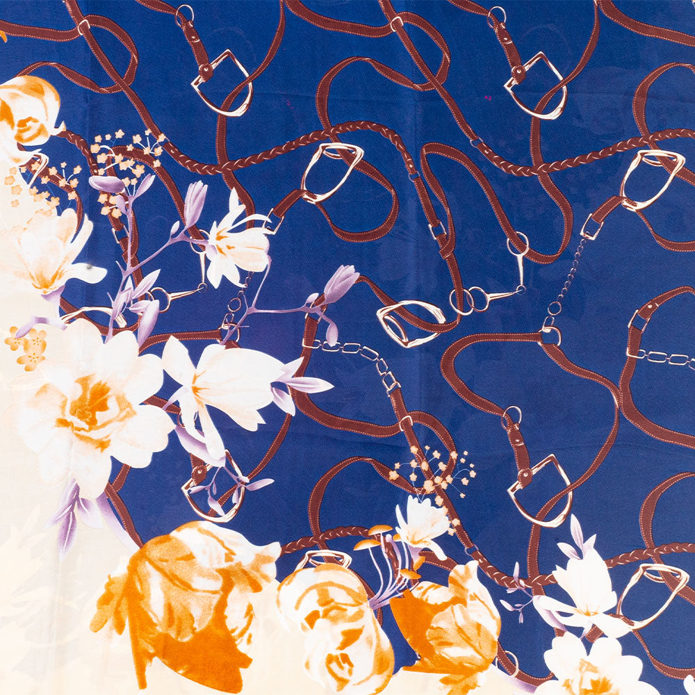 Eșarfă „Îmbrățișare florală”, 85 x 180 cm, albastră, 100% mătase vegană 3 