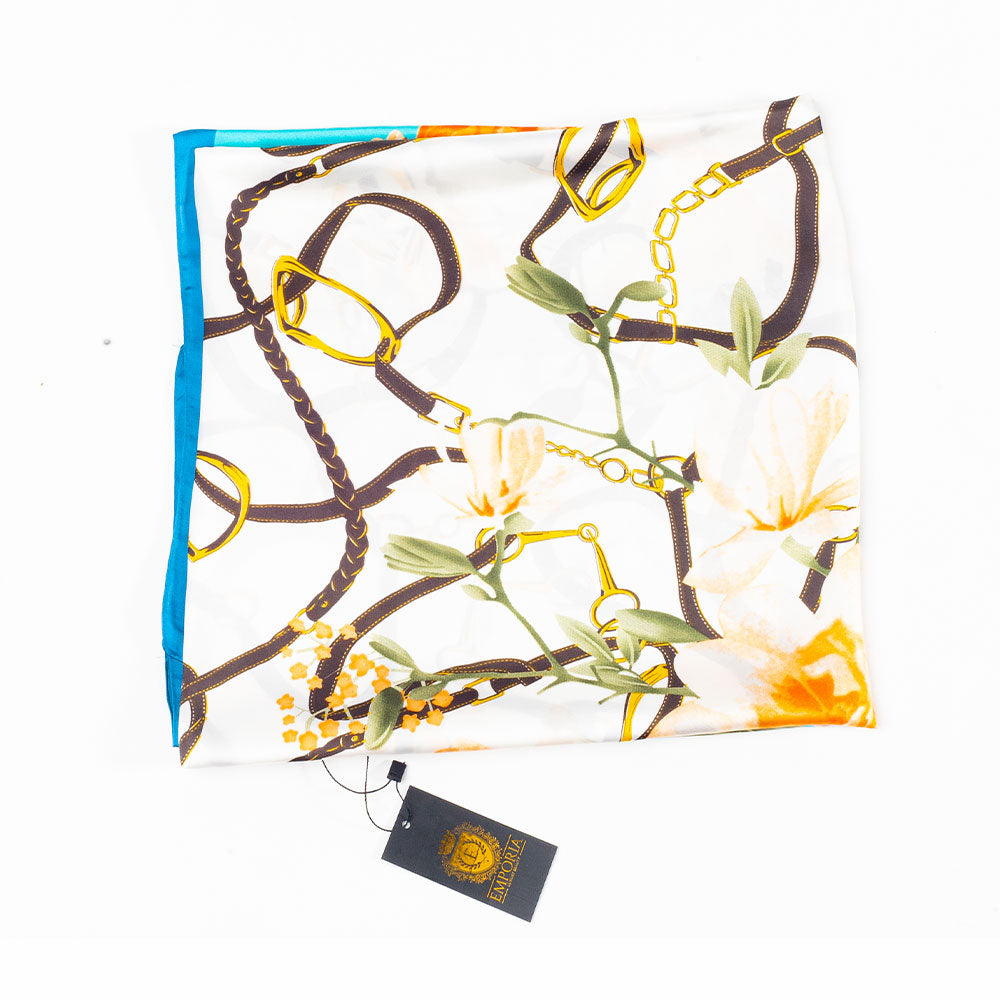 Eșarfă „Îmbrățișare florală”, 85 x 180 cm, bleu deschis, 100% mătase vegană 1 