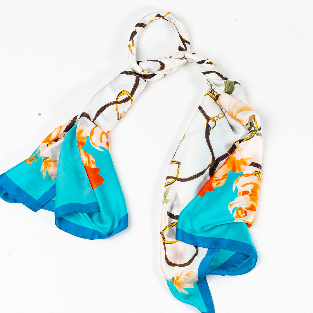 Eșarfă „Îmbrățișare florală”, 85 x 180 cm, bleu deschis, 100% mătase vegană 4 