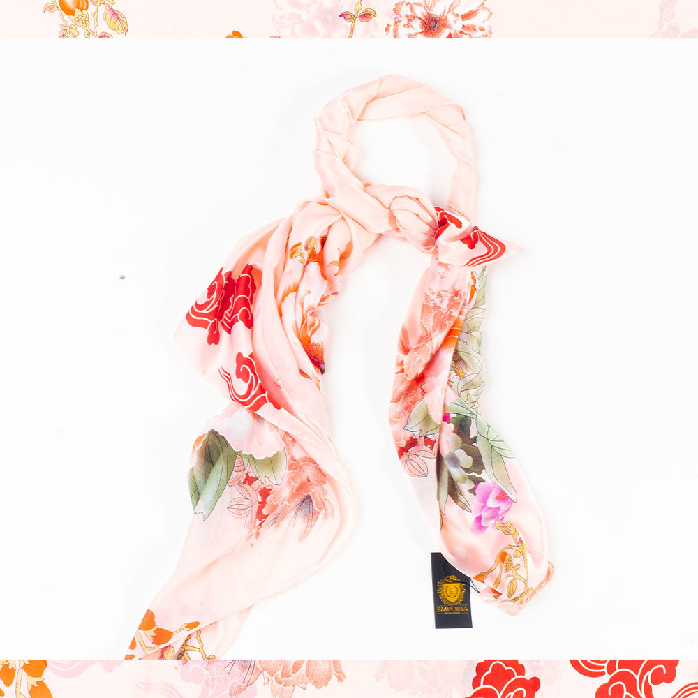Eșarfă „Moștenirea Haitang”, 85 x 180 cm, roz, 100% mătase vegană 4 