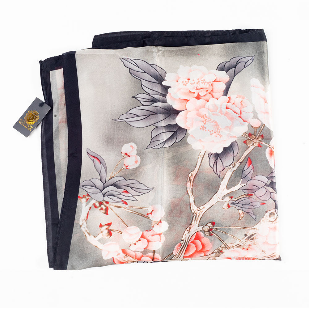 Eșarfă „Vălul Florilor”, 85 x 180 cm, gri, 100% mătase vegană 4 