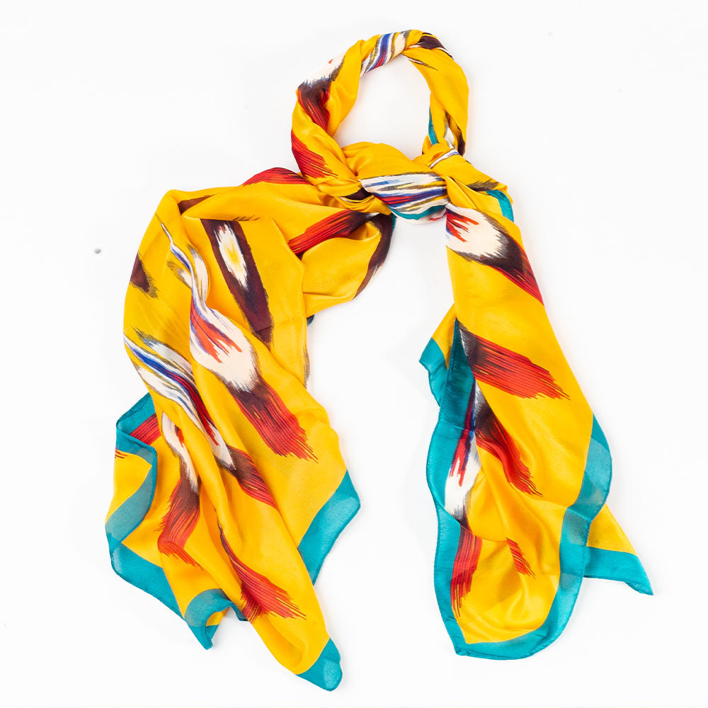 Eșarfă „Prisma Păunului”, 85 x 180 cm, portocalie, 100% mătase vegană 3 