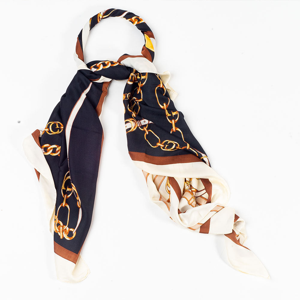 Eșarfă „Lanțuri Regale”, 85 x 180 cm, albastră, 100% mătase vegană