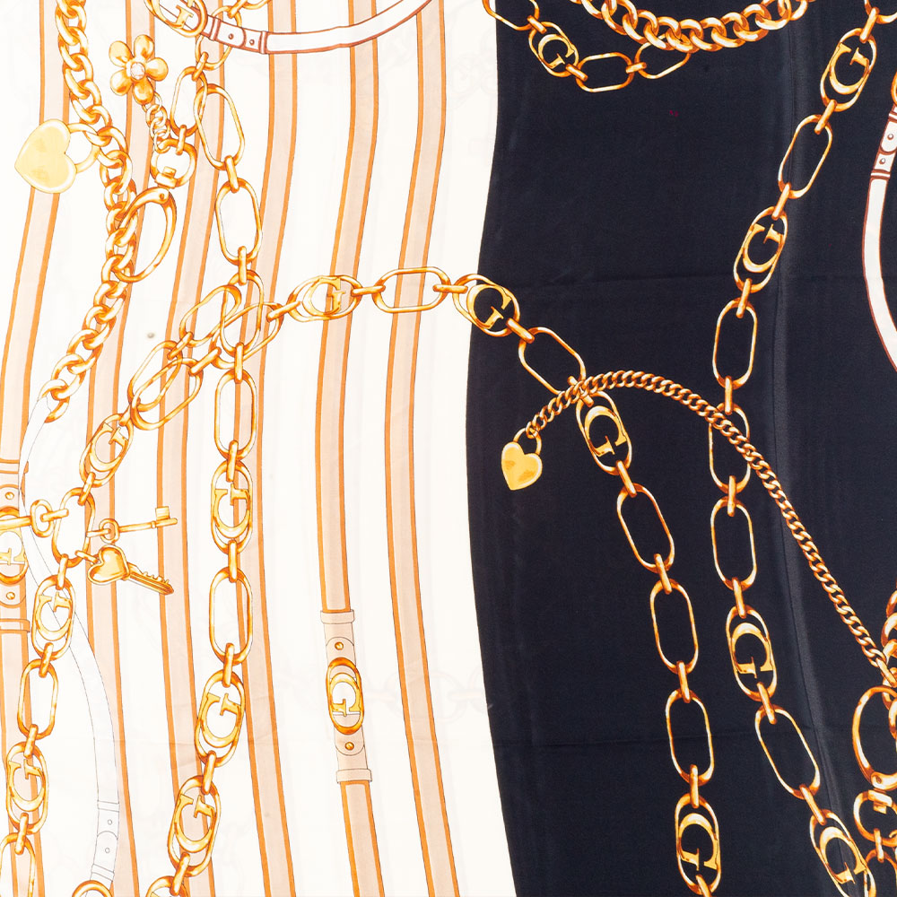 Eșarfă „Lanțuri Regale”, 85 x 180 cm, albastră, 100% mătase vegană 5 