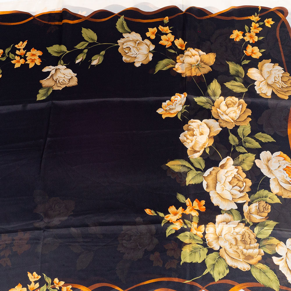 Eșarfă „Pânză & Flori”, 85 x 180 cm, negru, 100% mătase vegană