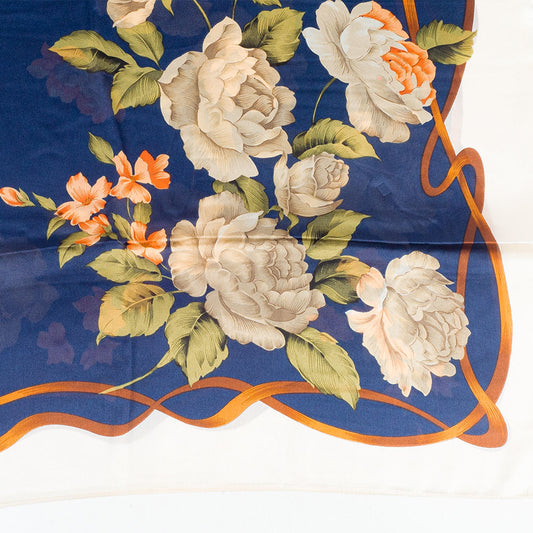 Eșarfă „Pânză & Flori”, 85 x 180 cm, albastră, 100% mătase vegană