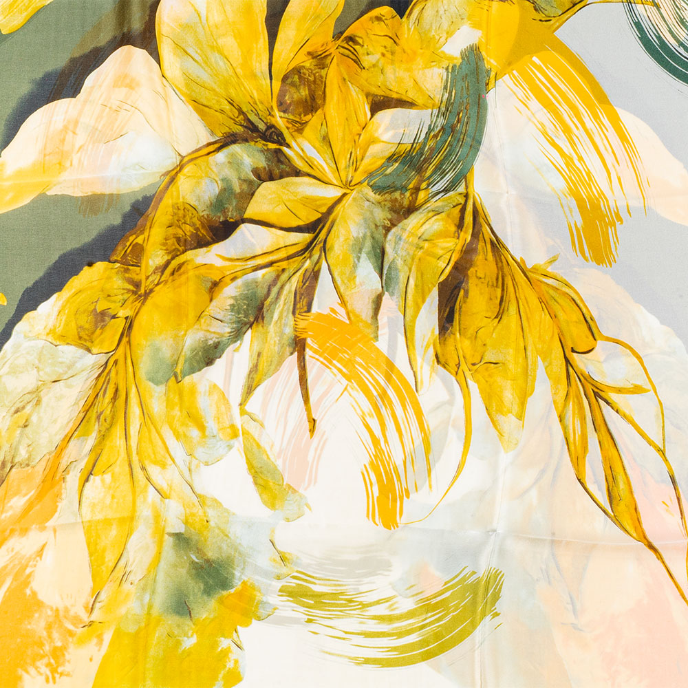 Eșarfă „Impresia Crinilor”, 85 x 180 cm, verde, 100% mătase vegană 5 