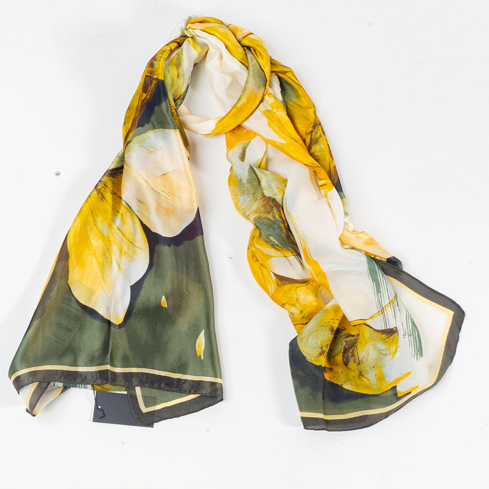 Eșarfă „Impresia Crinilor”, 85 x 180 cm, verde, 100% mătase vegană 6 