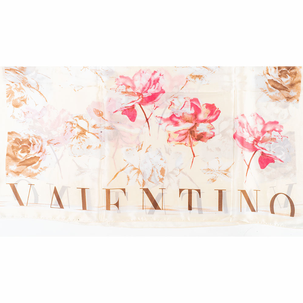 Eșarfă „Flori & Litere”, 85 x 180 cm, albă, 100% mătase vegană 2 