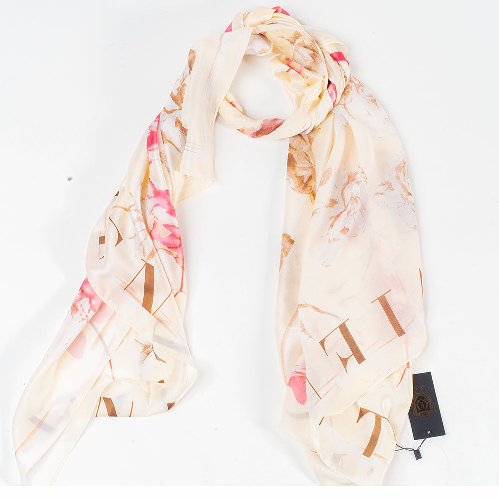 Eșarfă „Flori & Litere”, 85 x 180 cm, albă, 100% mătase vegană 5 