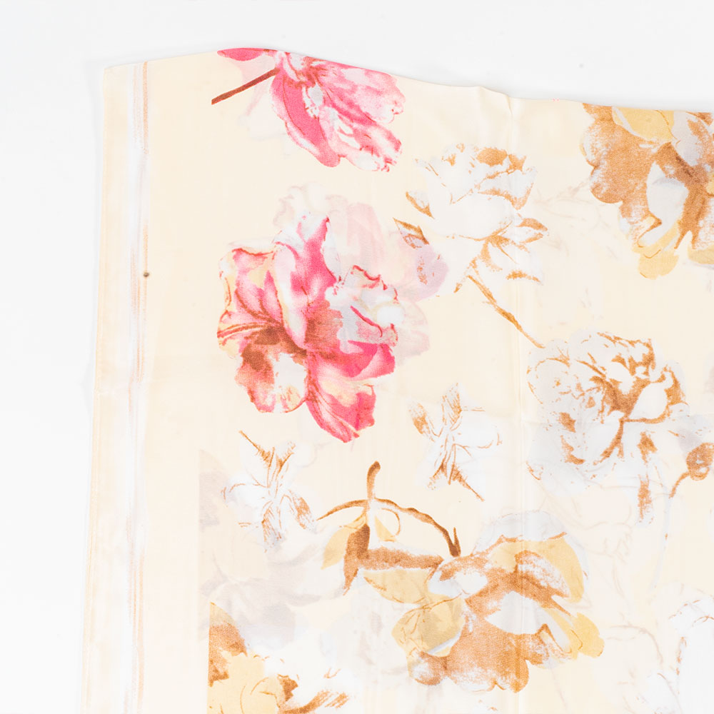 Eșarfă „Flori & Litere”, 85 x 180 cm, albă, 100% mătase vegană