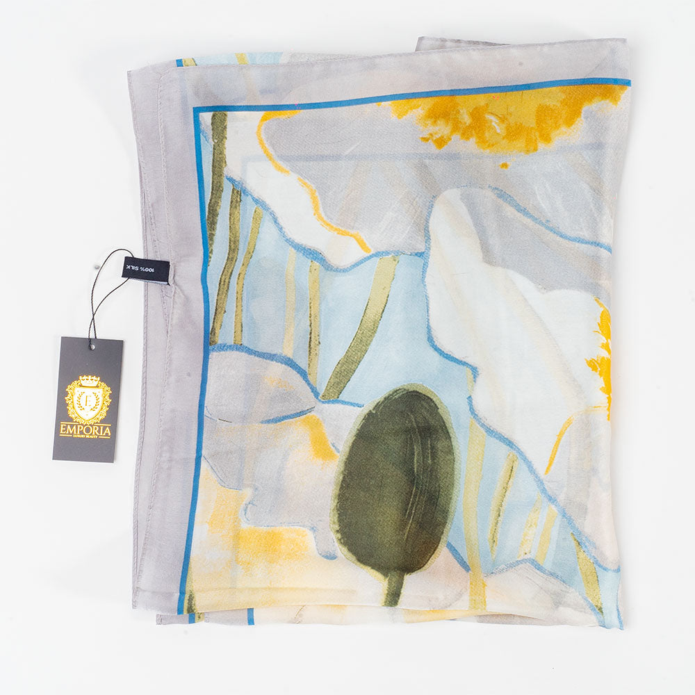 Eșarfă „Grădina Luminată”, 85 x 180 cm, bleu deschis, 100% mătase vegană 1 