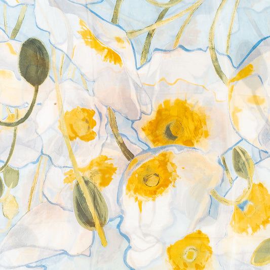 Eșarfă „Grădina Luminată”, 85 x 180 cm, bleu deschis, 100% mătase vegană
