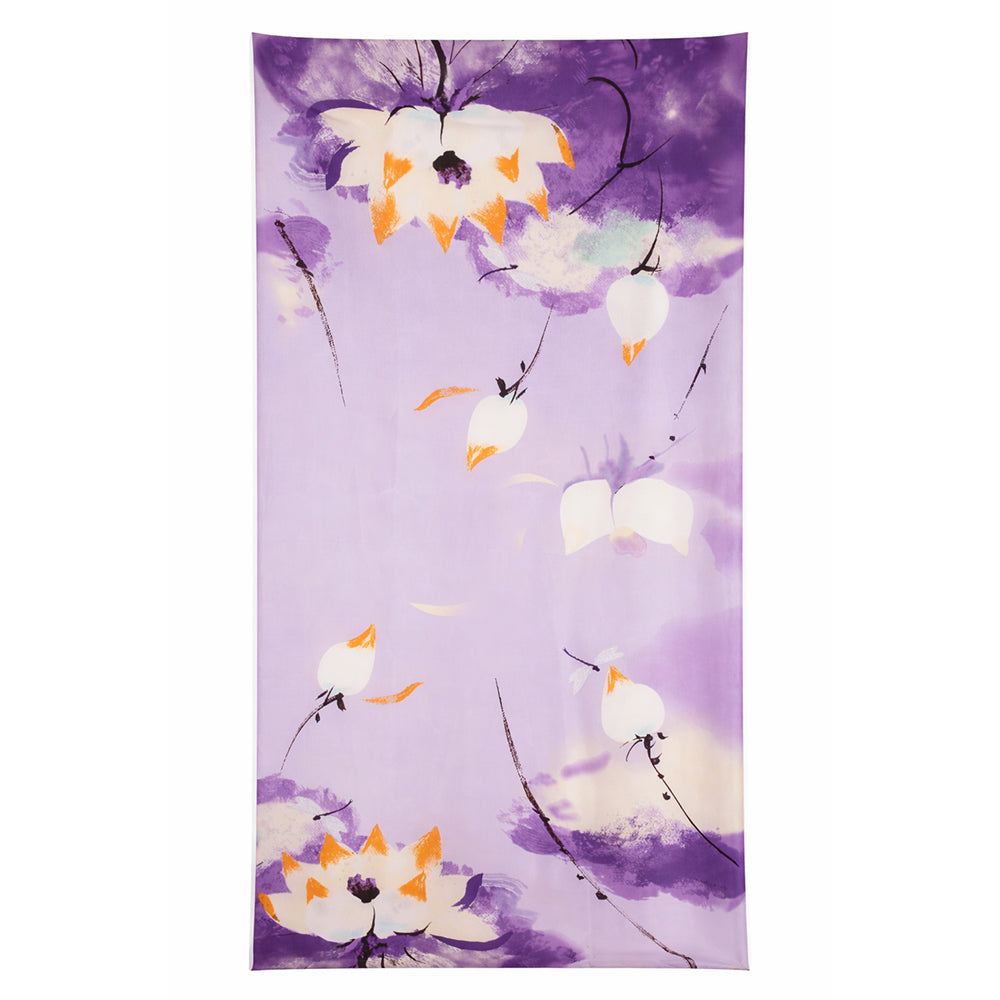Eșarfă cu model ”Lotus nocturn”, Violet, 85 cm x 180 cm, 100% Mătase Vegană 1 
