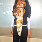 Eșarfă cu model ”Grădina Edenului”, Portocalie , 85 cm x 180 cm, 100% Mătase Vegană