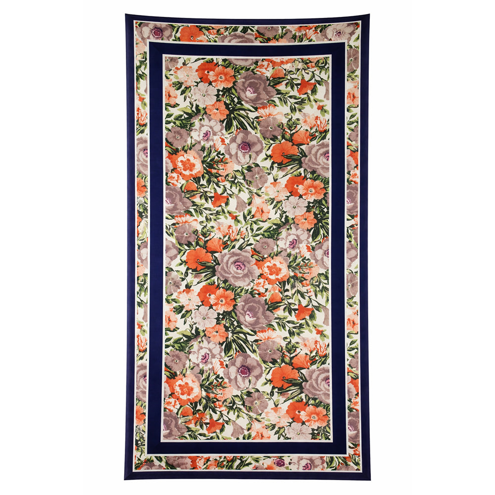 Eșarfă cu model ”Orhidee”, Albastră, 85 cm x 180 cm, 100% Mătase Vegană 1 