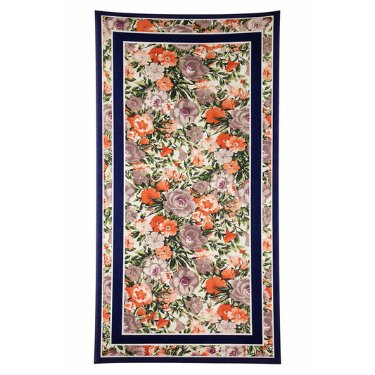 Eșarfă cu model ”Orhidee”, Albastră, 85 cm x 180 cm, 100% Mătase Vegană