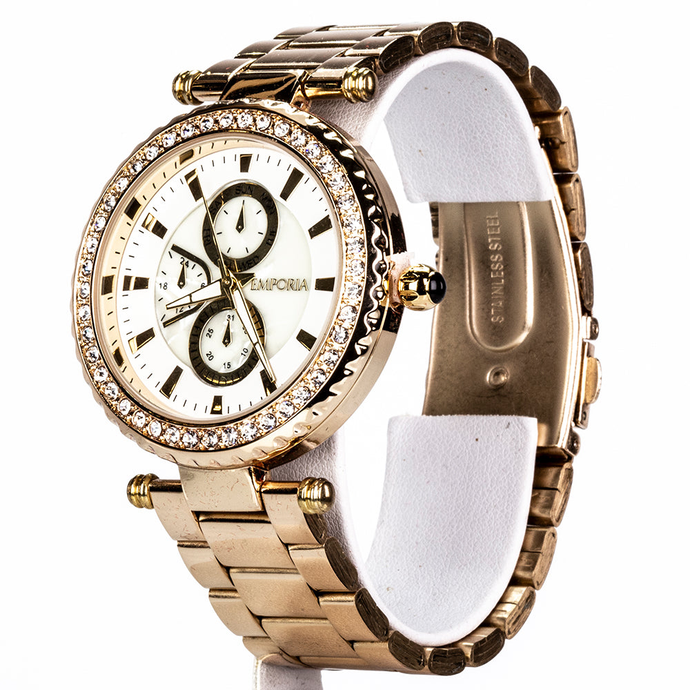 Ceas din Aliaj Placat cu Aur cu Cristal Alb Emporia® 1 