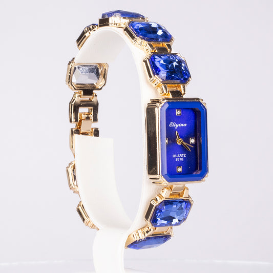 Ceas din Aliaj Placat cu Aur ( 200 grame ) cu Cristal Albastru Emporia®