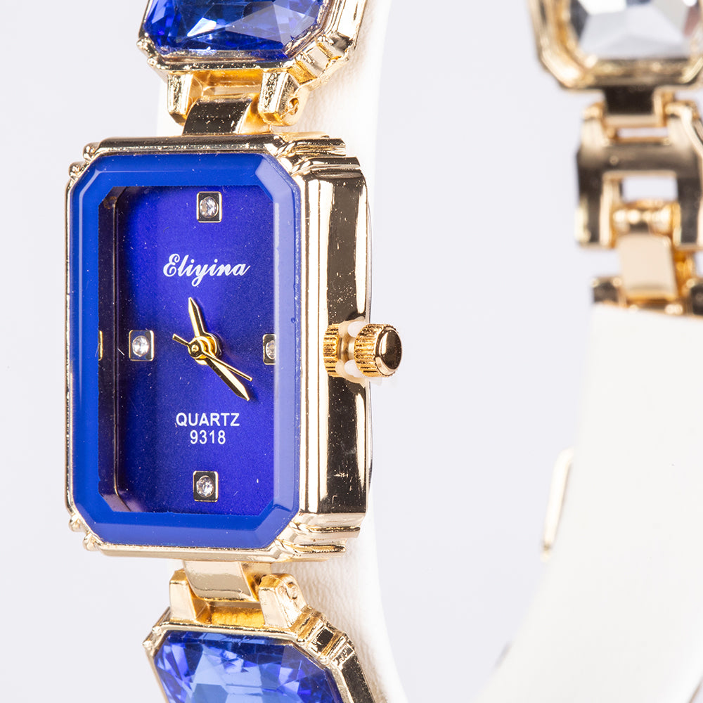 Ceas din Aliaj Placat cu Aur ( 200 grame ) cu Cristal Albastru Emporia®