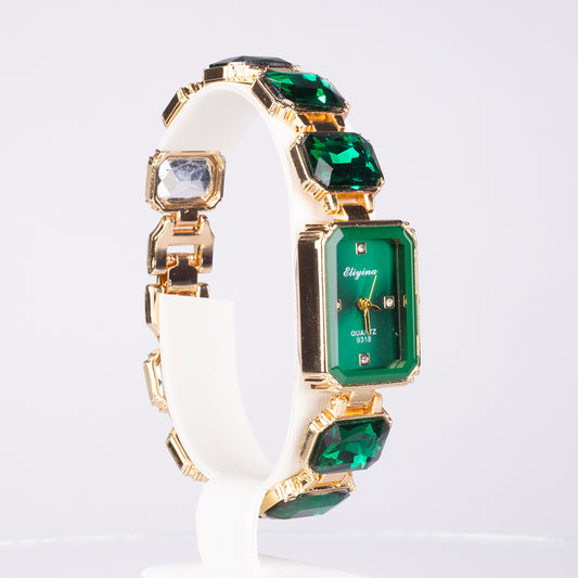 Ceas din Aliaj Placat cu Aur ( 200 grame ) cu Cristal Verde Emporia®