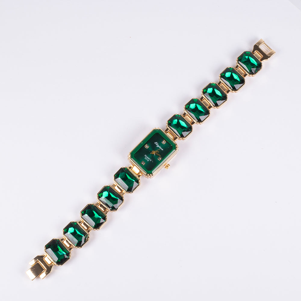 Ceas din Aliaj Placat cu Aur ( 200 grame ) cu Cristal Verde Emporia® 5 