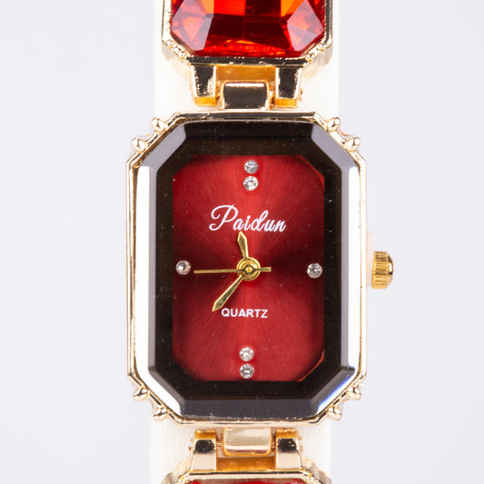 Ceas din Aliaj Placat cu Aur ( 200 grame ) cu Cristal Roșu Emporia®