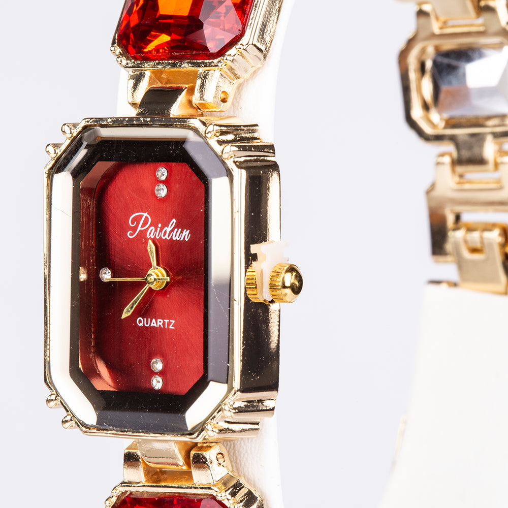 Ceas din Aliaj Placat cu Aur ( 200 grame ) cu Cristal Roșu Emporia®
