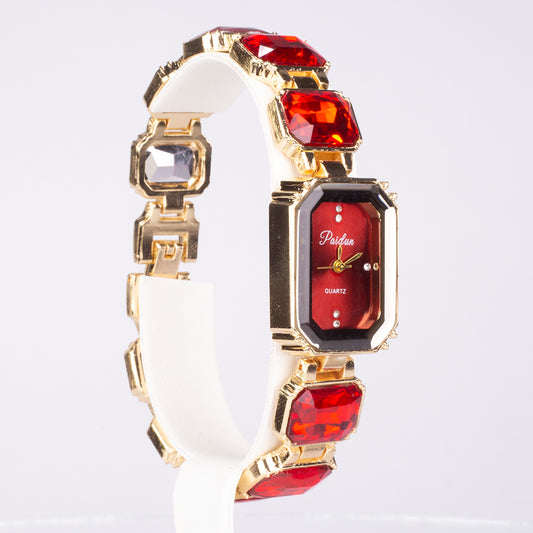 Ceas din Aliaj Placat cu Aur ( 200 grame ) cu Cristal Roșu Emporia®