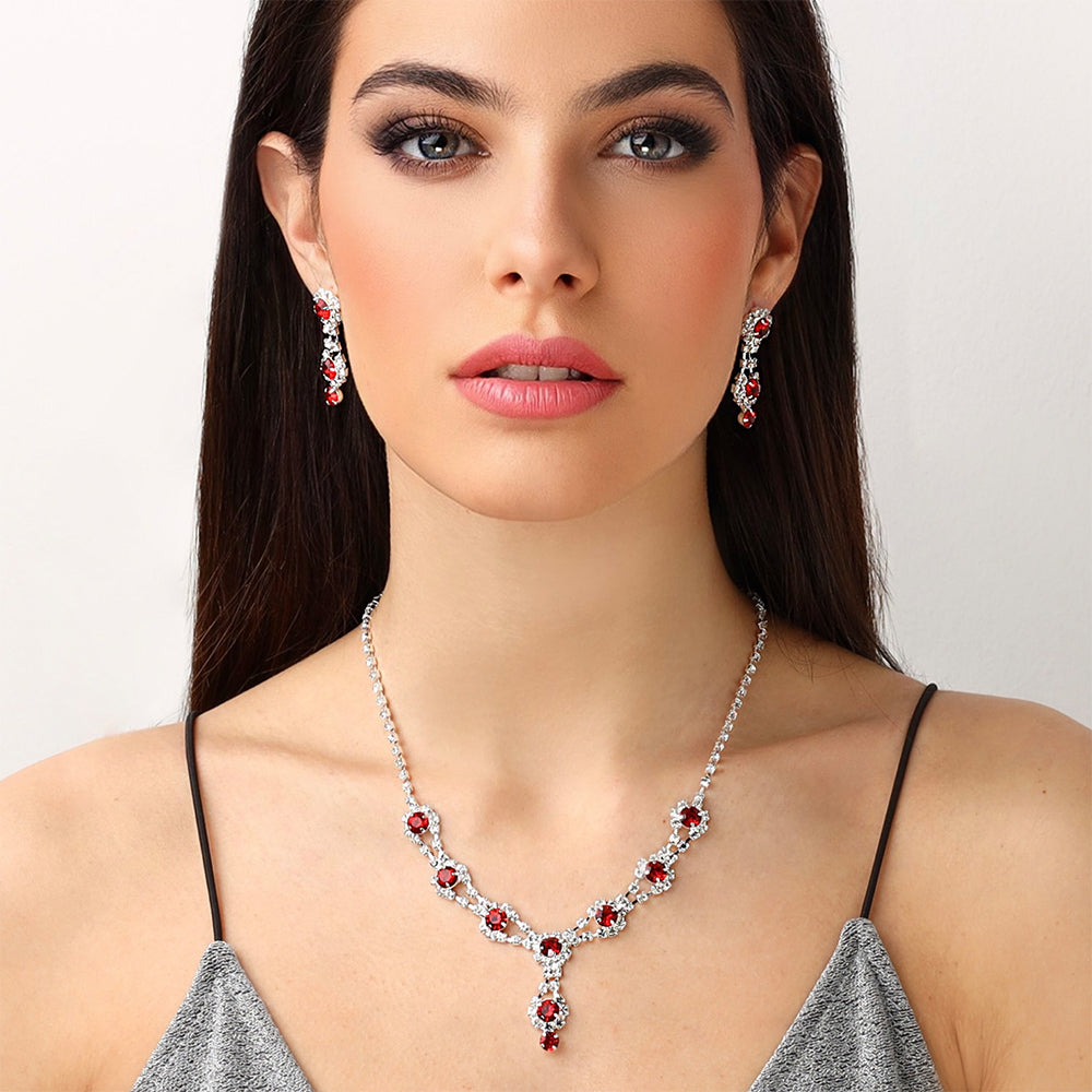 Set din Aliaj Placat cu Aur cu Cristal Roșu Emporia® și Cristal Alb Emporia® ( Colier+Cercei ) 1 