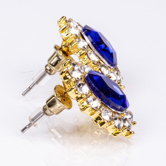 Set din Aliaj Placat cu Aur ( 60 grame ) cu Cristal Albastru Emporia® și Cristal Alb Emporia® ( Colier+Cercei )