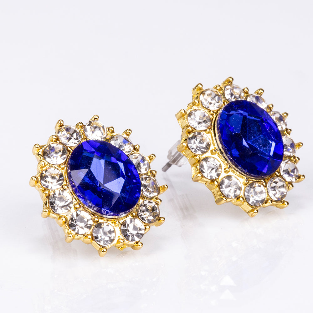 Set din Aliaj Placat cu Aur ( 60 grame ) cu Cristal Albastru Emporia® și Cristal Alb Emporia® ( Colier+Cercei ) 4 