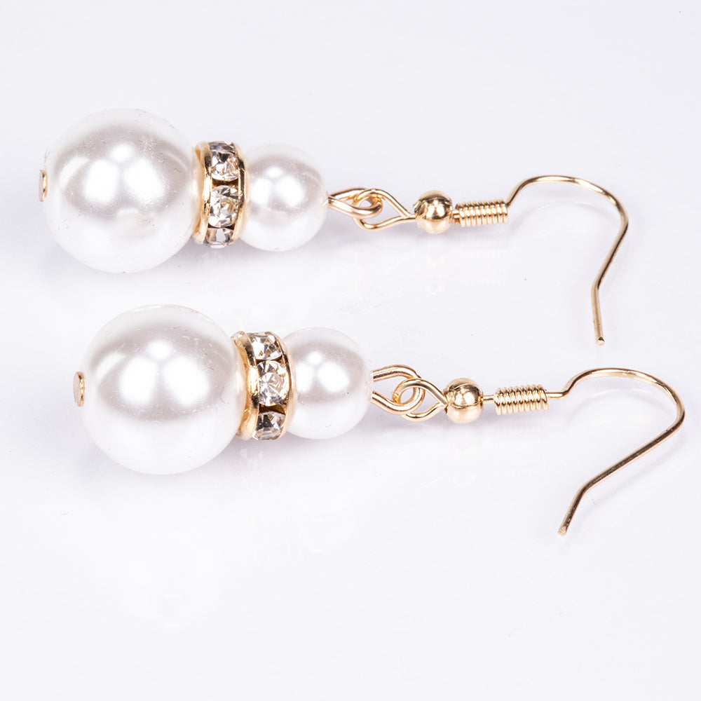 Ceas din Aliaj Placat cu Aur ( 39 grame ) cu Perlă de cristal și Cristal Alb Emporia® ( Colier+Cercei+Brățară ) 2 