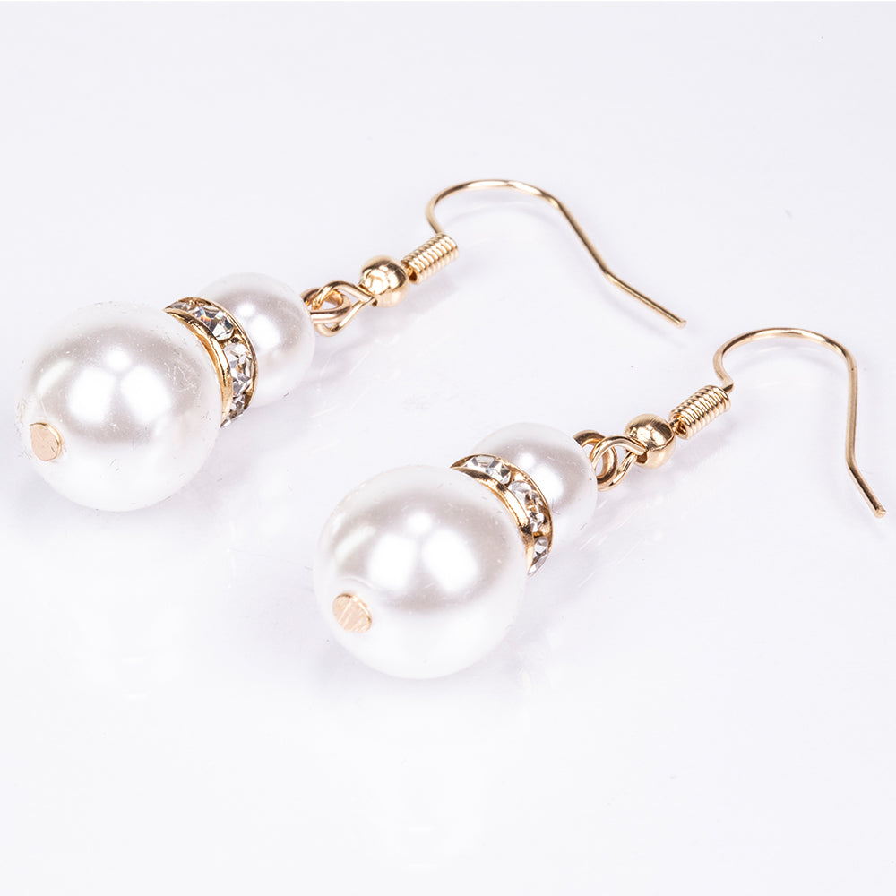 Ceas din Aliaj Placat cu Aur ( 39 grame ) cu Perlă de cristal și Cristal Alb Emporia® ( Colier+Cercei+Brățară ) 3 