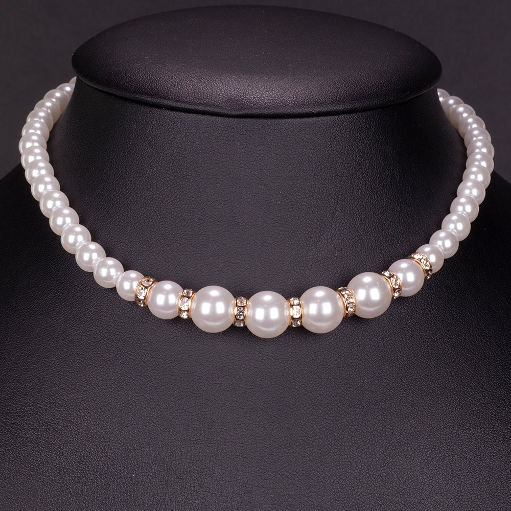 Ceas din Aliaj Placat cu Aur ( 39 grame ) cu Perlă de cristal și Cristal Alb Emporia® ( Colier+Cercei+Brățară )