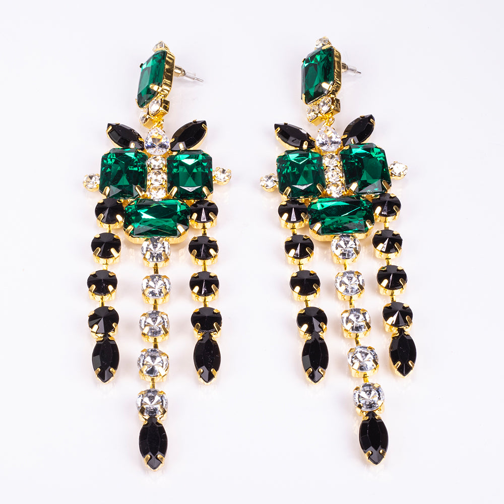 Set din Aliaj Placat cu Aur ( 100 grame ) cu Cristal Verde Emporia® și Cristal Alb Emporia® ( Colier+Cercei )