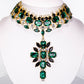 Set din Aliaj Placat cu Aur ( 100 grame ) cu Cristal Verde Emporia® și Cristal Alb Emporia® ( Colier+Cercei )