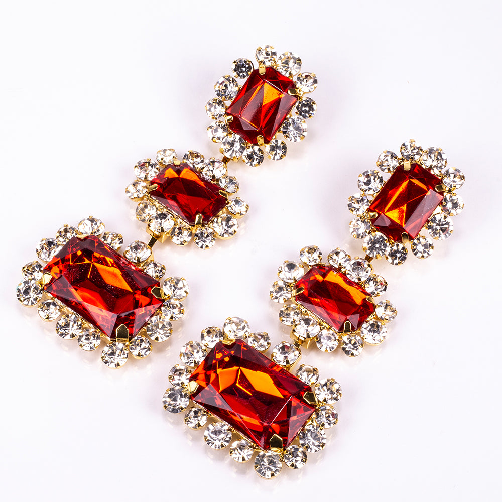 Set din Aliaj Placat cu Aur ( 28 grame ) cu Cristal Roșu Emporia® și Cristal Alb Emporia® ( Colier+Cercei ) 3 