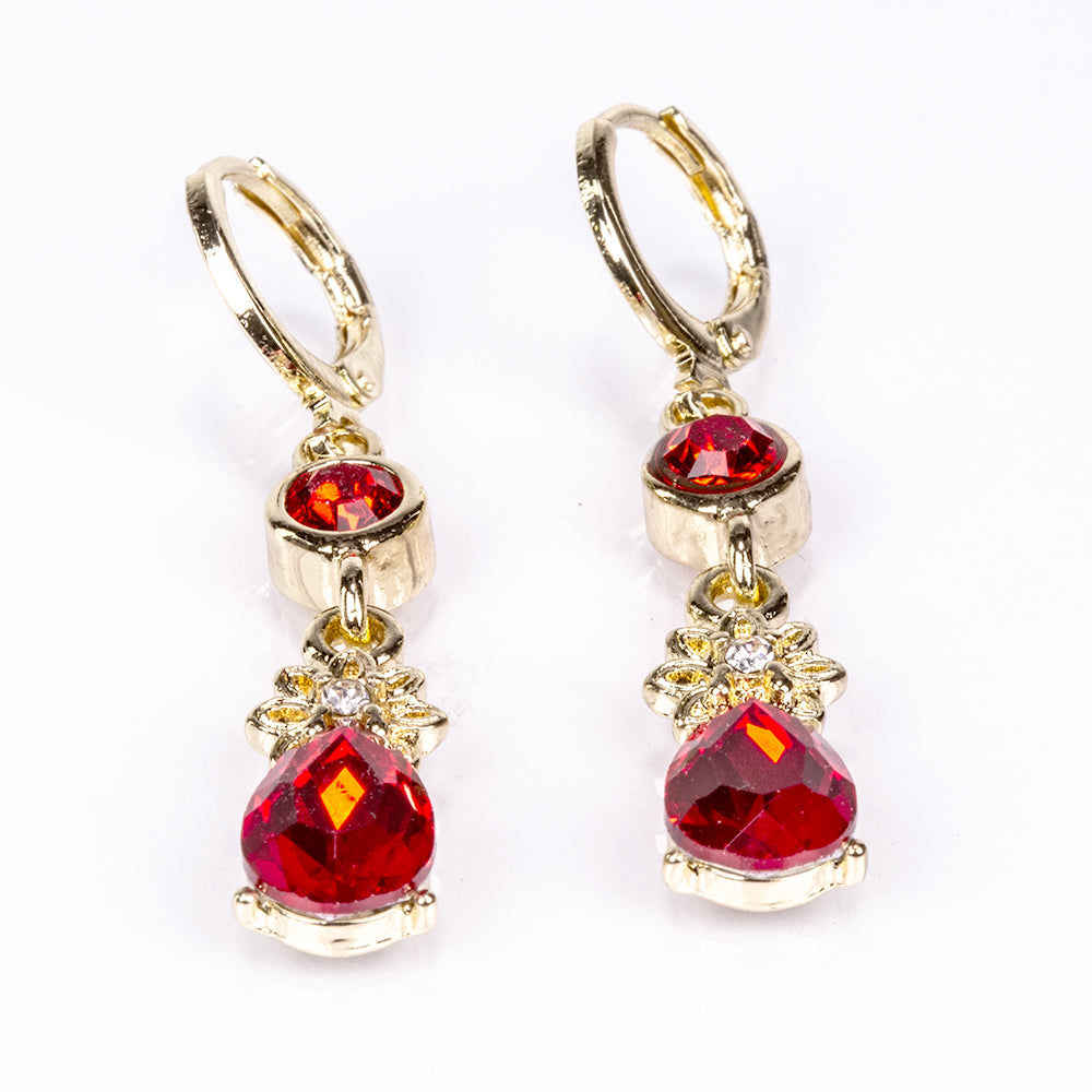 Set din Aliaj Placat cu Aur ( 90 grame ) cu Cristal Roșu Emporia® și Cristal Alb Emporia® ( Colier+Cercei ) 5 