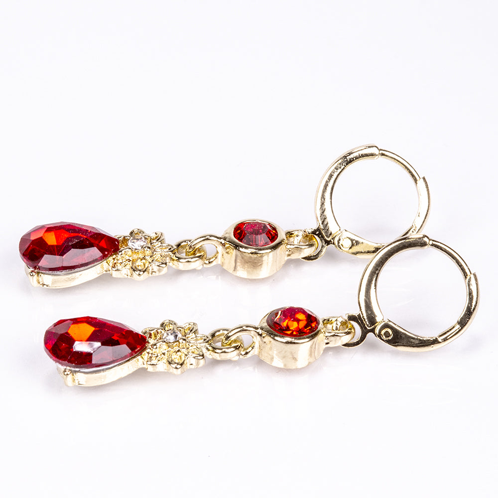 Set din Aliaj Placat cu Aur ( 90 grame ) cu Cristal Roșu Emporia® și Cristal Alb Emporia® ( Colier+Cercei ) 6 