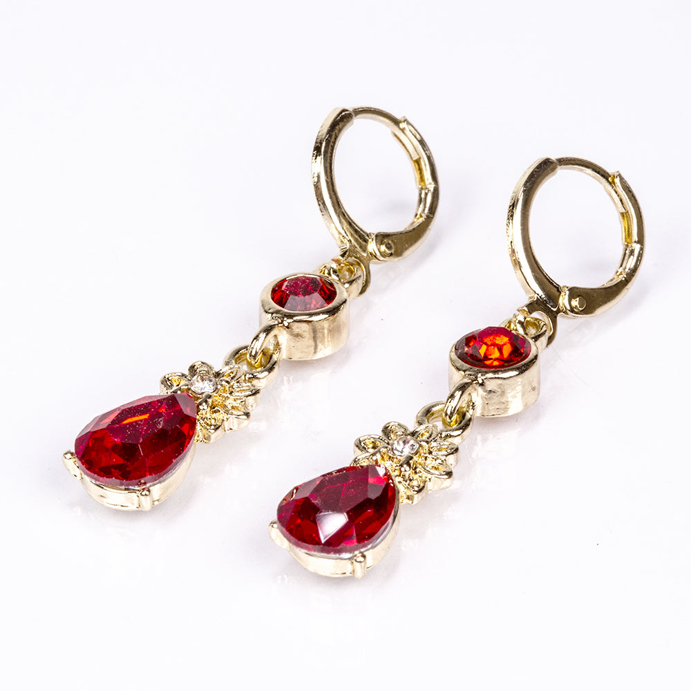 Set din Aliaj Placat cu Aur ( 90 grame ) cu Cristal Roșu Emporia® și Cristal Alb Emporia® ( Colier+Cercei ) 7 