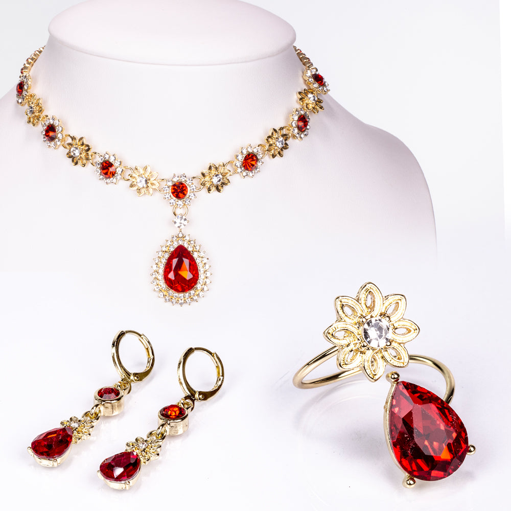 Set din Aliaj Placat cu Aur ( 90 grame ) cu Cristal Roșu Emporia® și Cristal Alb Emporia® ( Colier+Cercei ) 1 