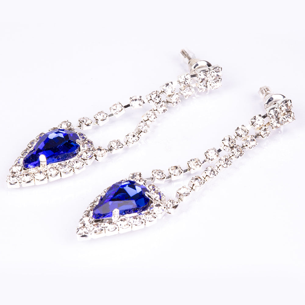 Set din Aliaj Placat cu Aur ( 44 grame ) cu Cristal Albastru Emporia® și Cristal Alb Emporia® ( Colier+Cercei )