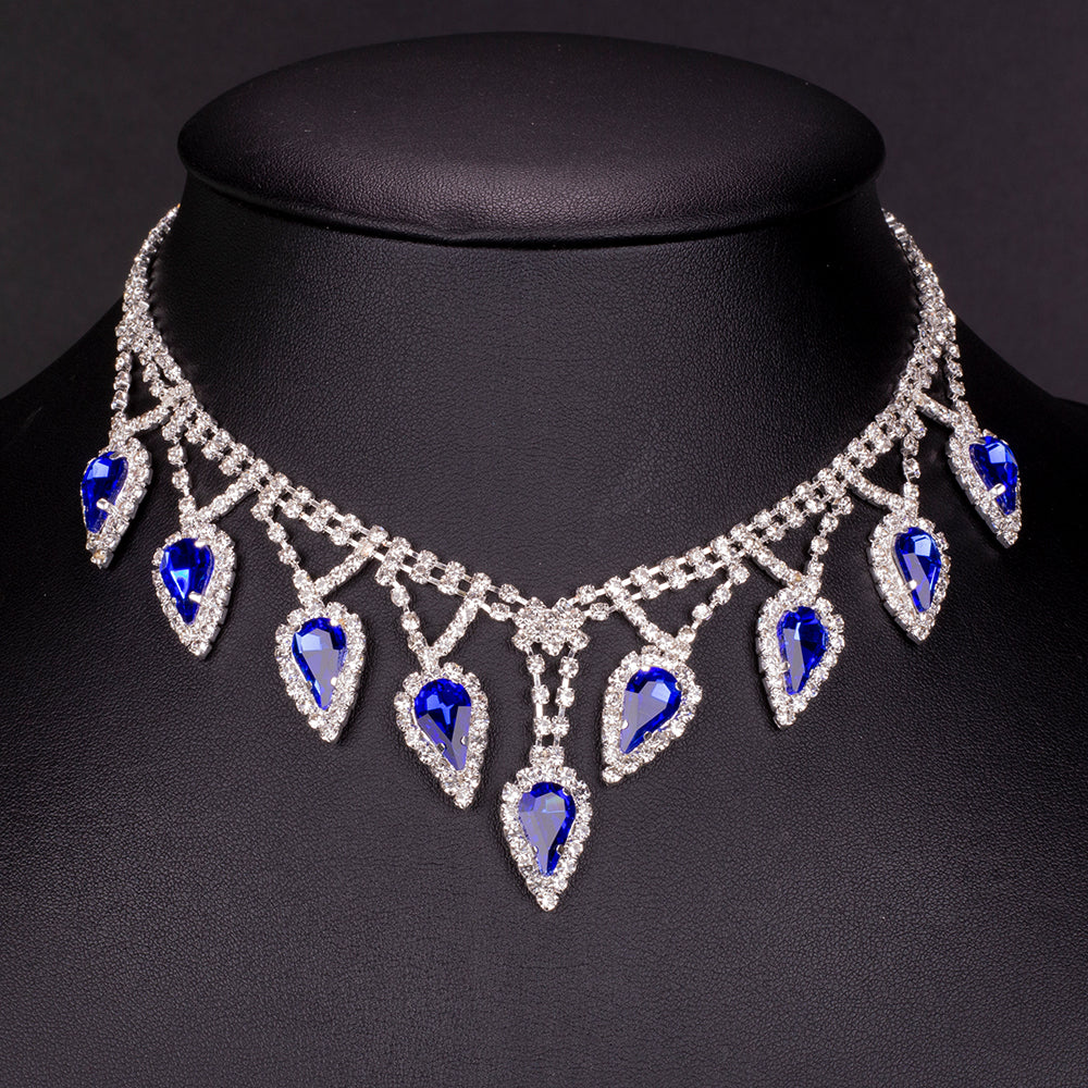 Set din Aliaj Placat cu Aur ( 44 grame ) cu Cristal Albastru Emporia® și Cristal Alb Emporia® ( Colier+Cercei ) 5 