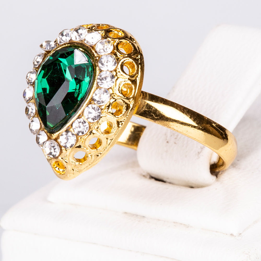 Set din Aliaj Placat cu Aur ( 13 grame ) cu Cristal Verde Emporia® și Cristal Alb Emporia® ( Colier+Cercei+Brățară+Inel+Pandantiv ) 2 