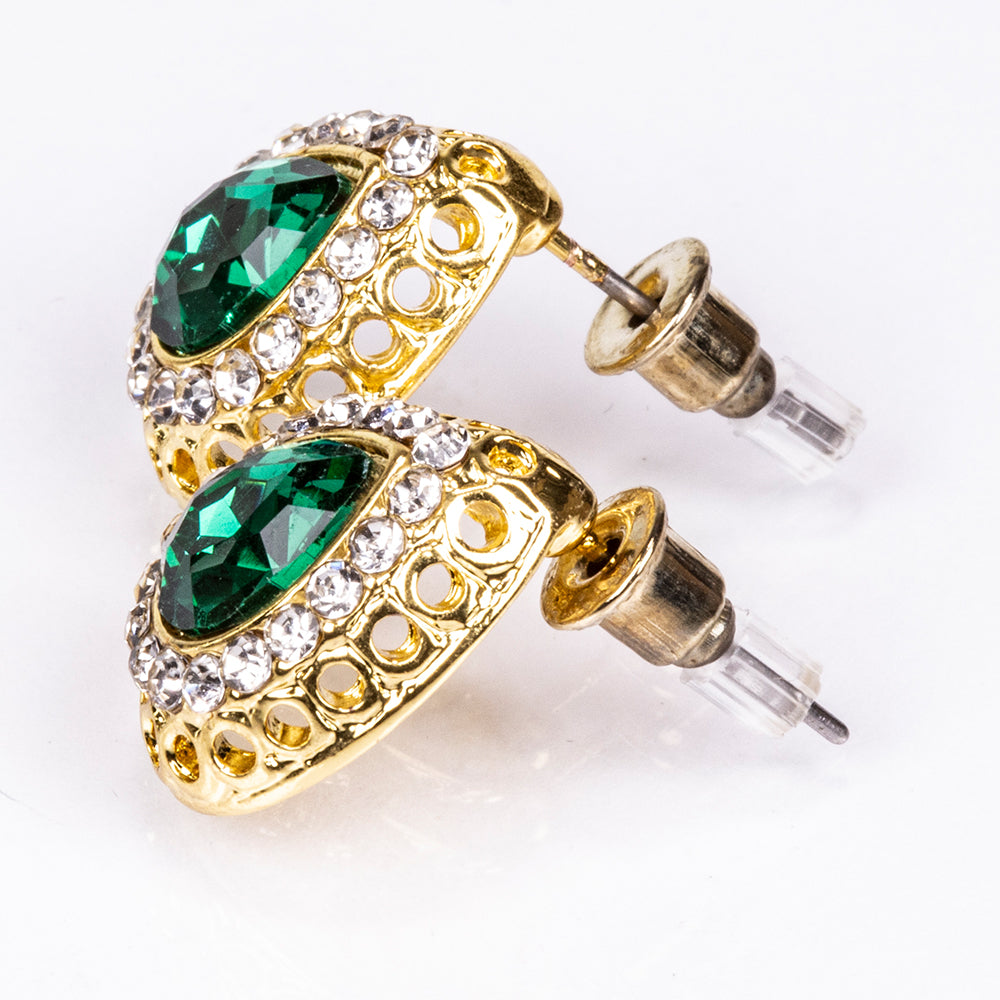 Set din Aliaj Placat cu Aur ( 13 grame ) cu Cristal Verde Emporia® și Cristal Alb Emporia® ( Colier+Cercei+Brățară+Inel+Pandantiv ) 7 