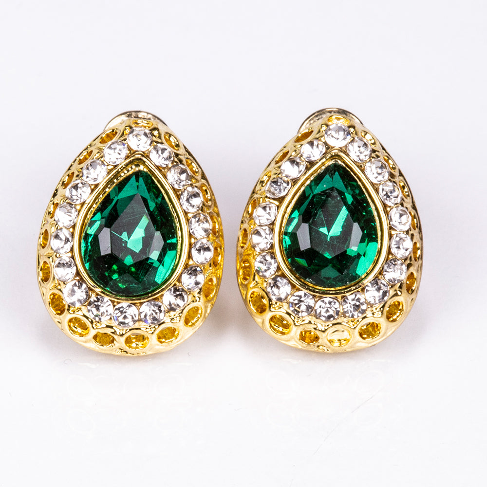 Set din Aliaj Placat cu Aur ( 13 grame ) cu Cristal Verde Emporia® și Cristal Alb Emporia® ( Colier+Cercei+Brățară+Inel+Pandantiv ) 8 